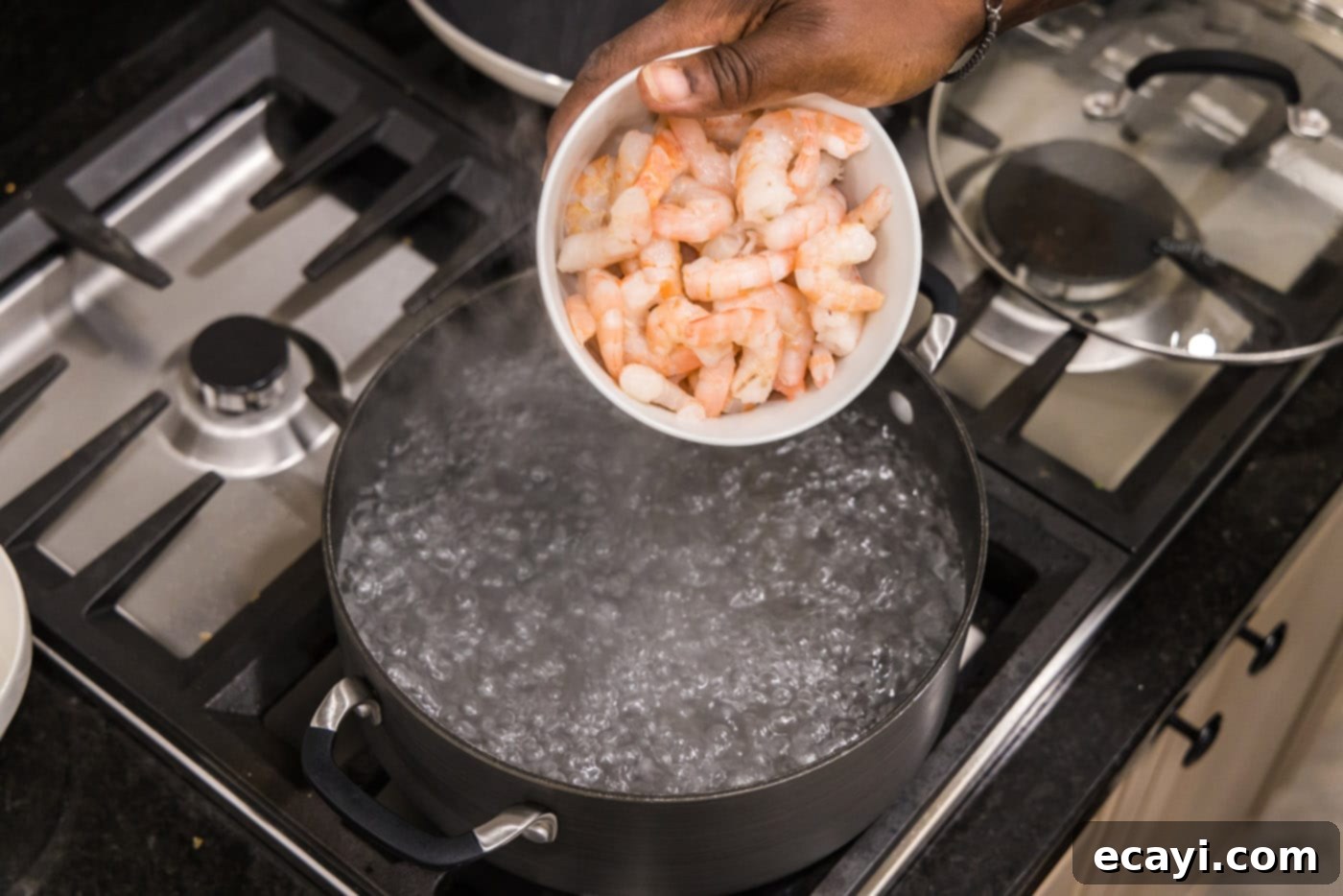 Zesty Lime Shrimp Ceviche 5 adding shrimp to boiling water
