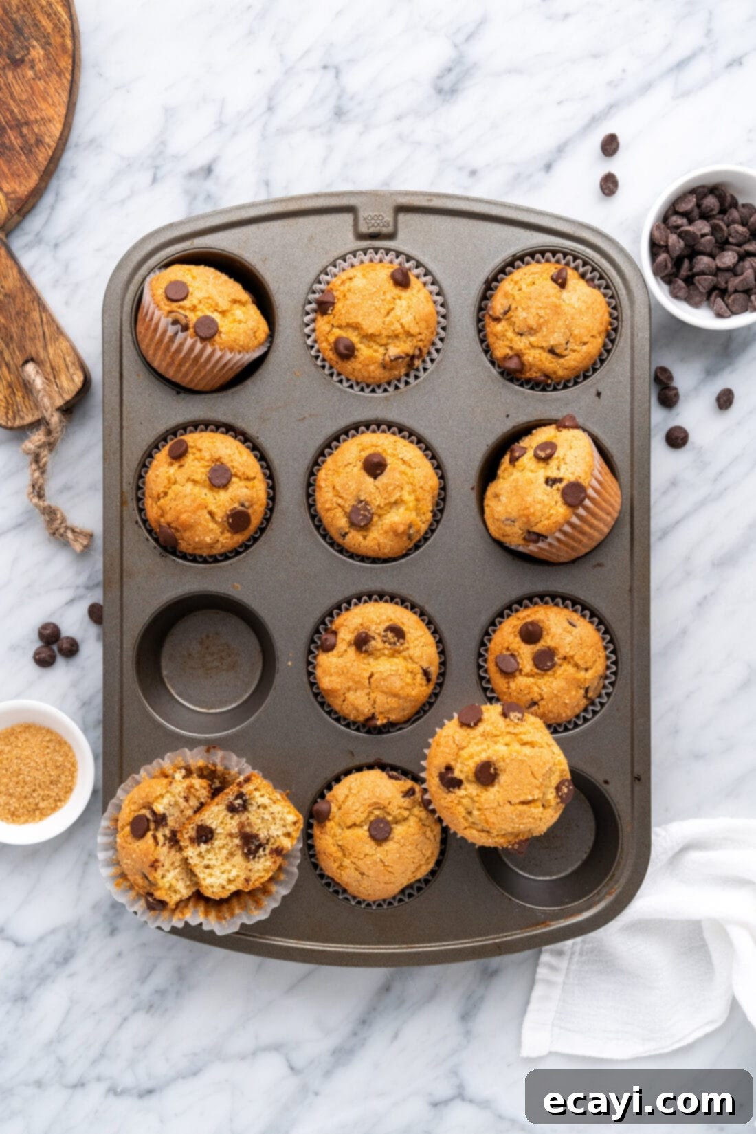 Heavenly Chocolate Chip Bites 3 Muffin tin of Chocolate Chip Muffins