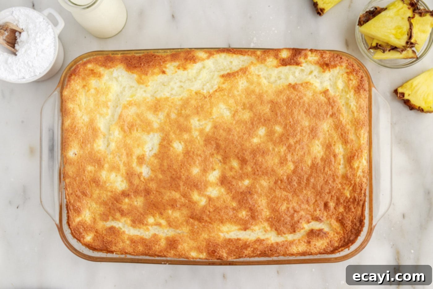 Tropical Pineapple Angel Delight 8 baked angel food cake using cake mix in a pan
