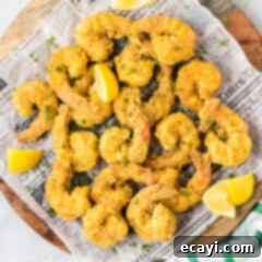 Golden Crispy Shrimp 16 Fried Shrimp on a wooden platter