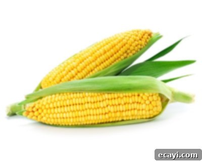 Düşük Karbonhidratlı Sebzeler: Ne Yenmeli, Nelerden Kaçınmalı 17 A single ear of corn, isolated on a white background, highlighting its kernels.