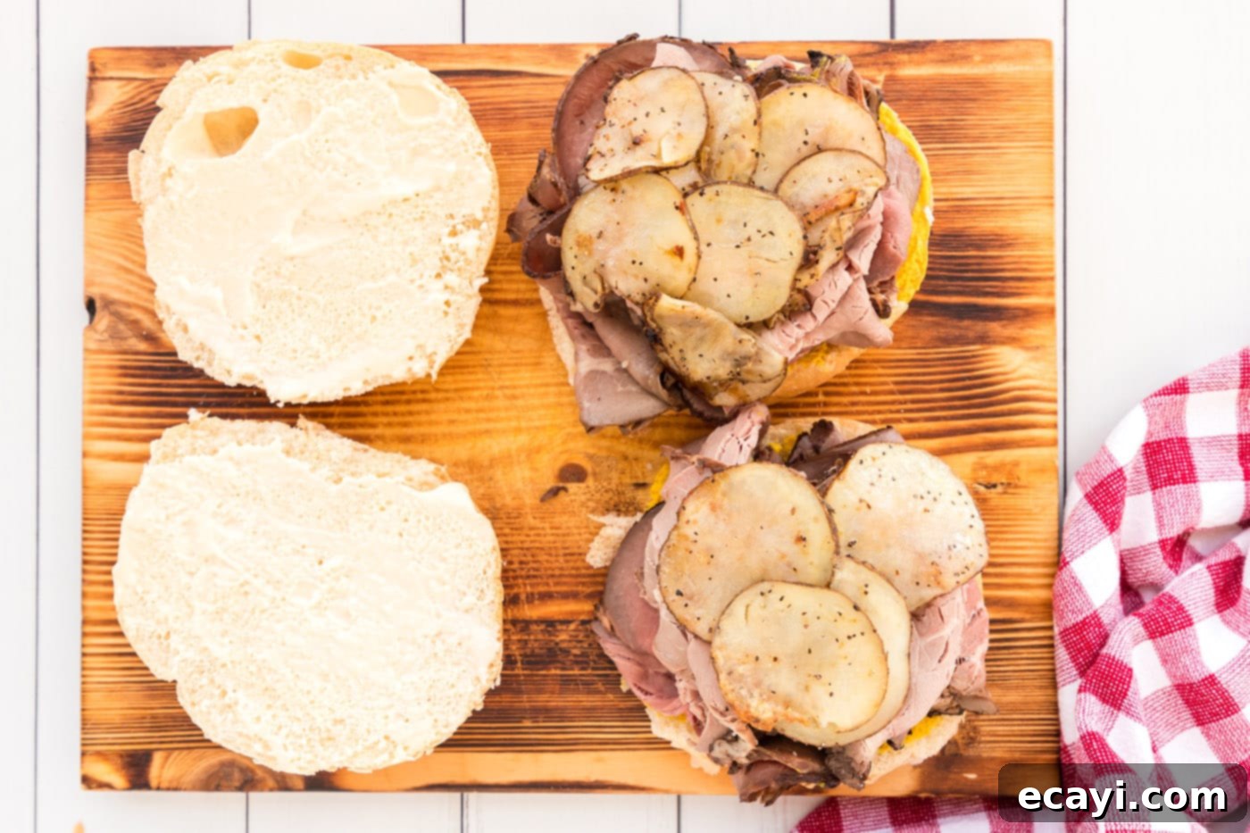 Tender Roast Beef Perfection 11 Adding sautéed potato slices on top of the roast beef layer