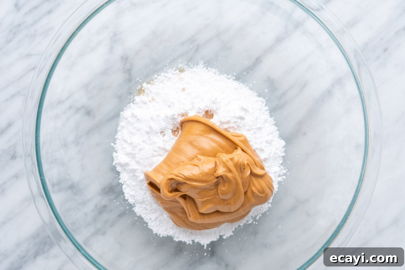 Decadent Chocolate Peanut Butter Hearts 5 powdered sugar, vanilla, salt, and peanut butter in a bowl