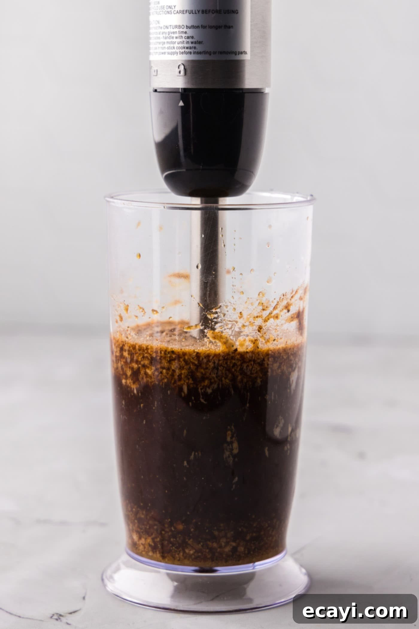 The Perfect Ribeye Marinade 5 steak marinade in an immersion blender for mixing