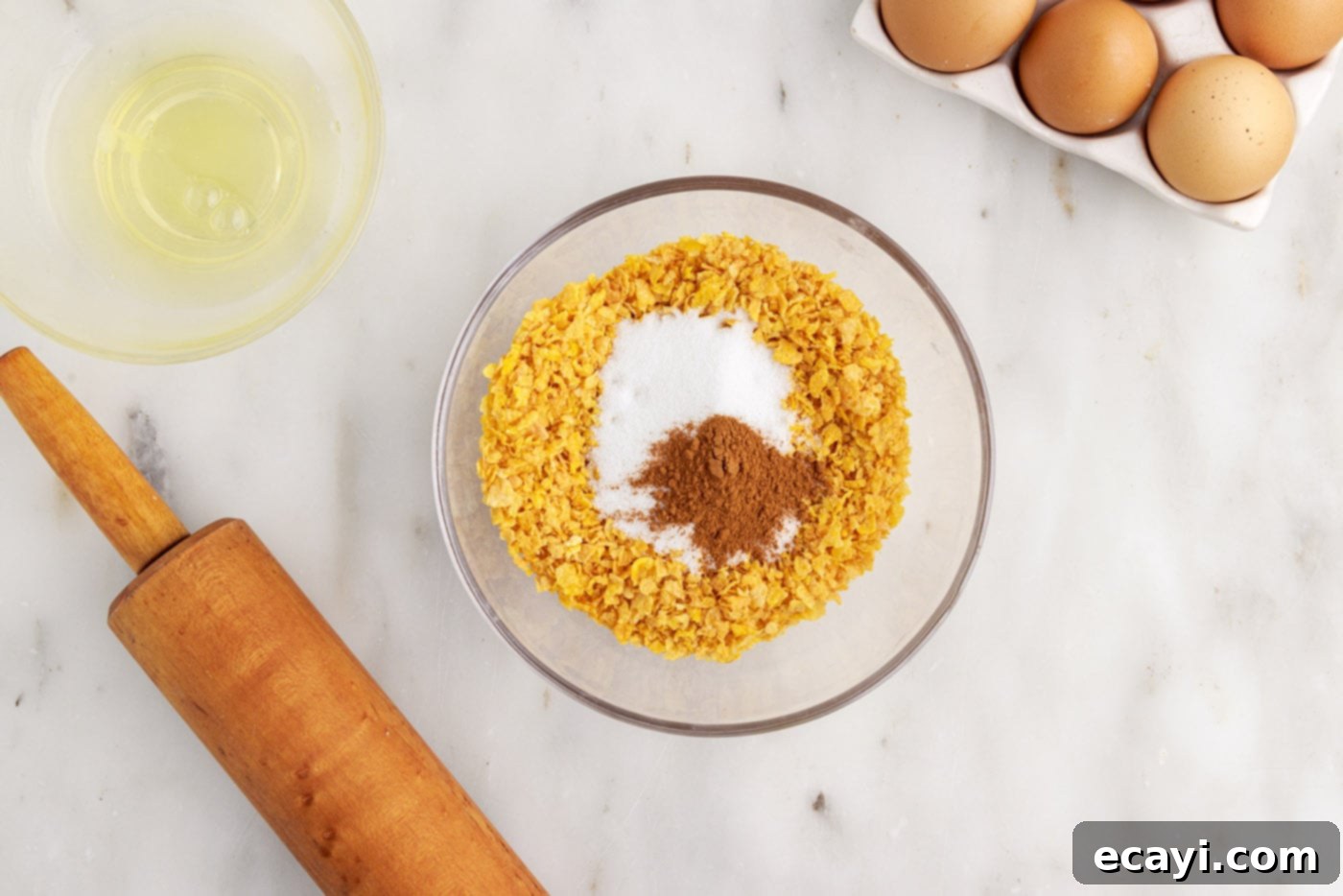 Crispy-Coated Cream Dream 10 crushed cornflakes mixed with cinnamon and sugar
