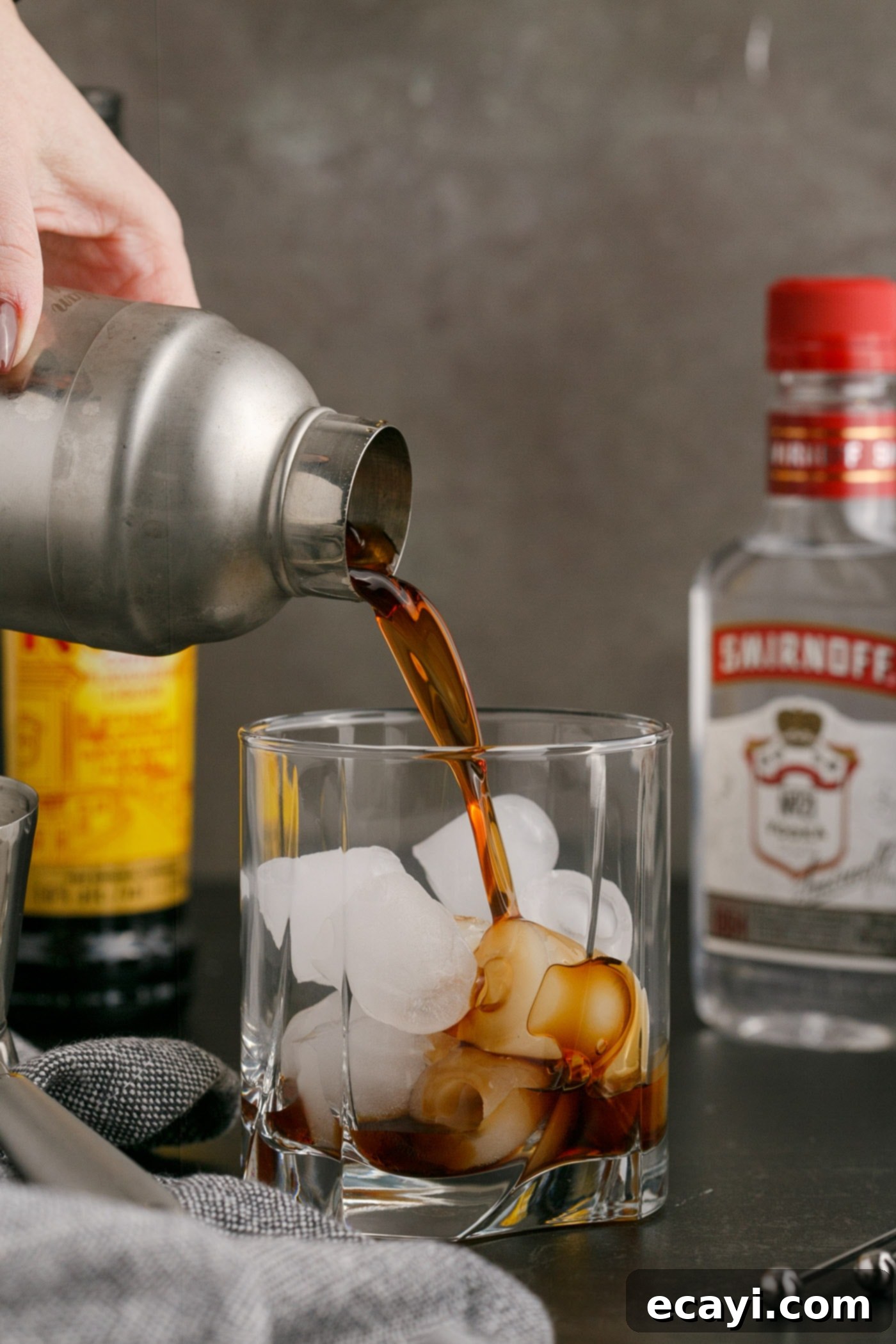 Siberian Night 7 Black Russian being poured into a rocks glass