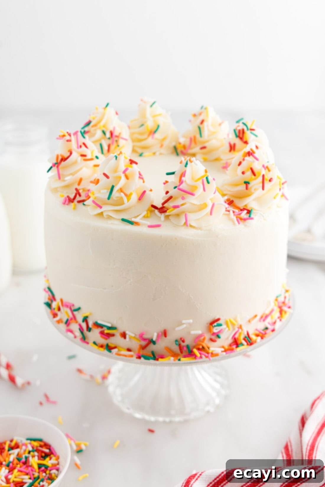 Classic Funfetti Cake 5 Funfetti Cake on a cake stand