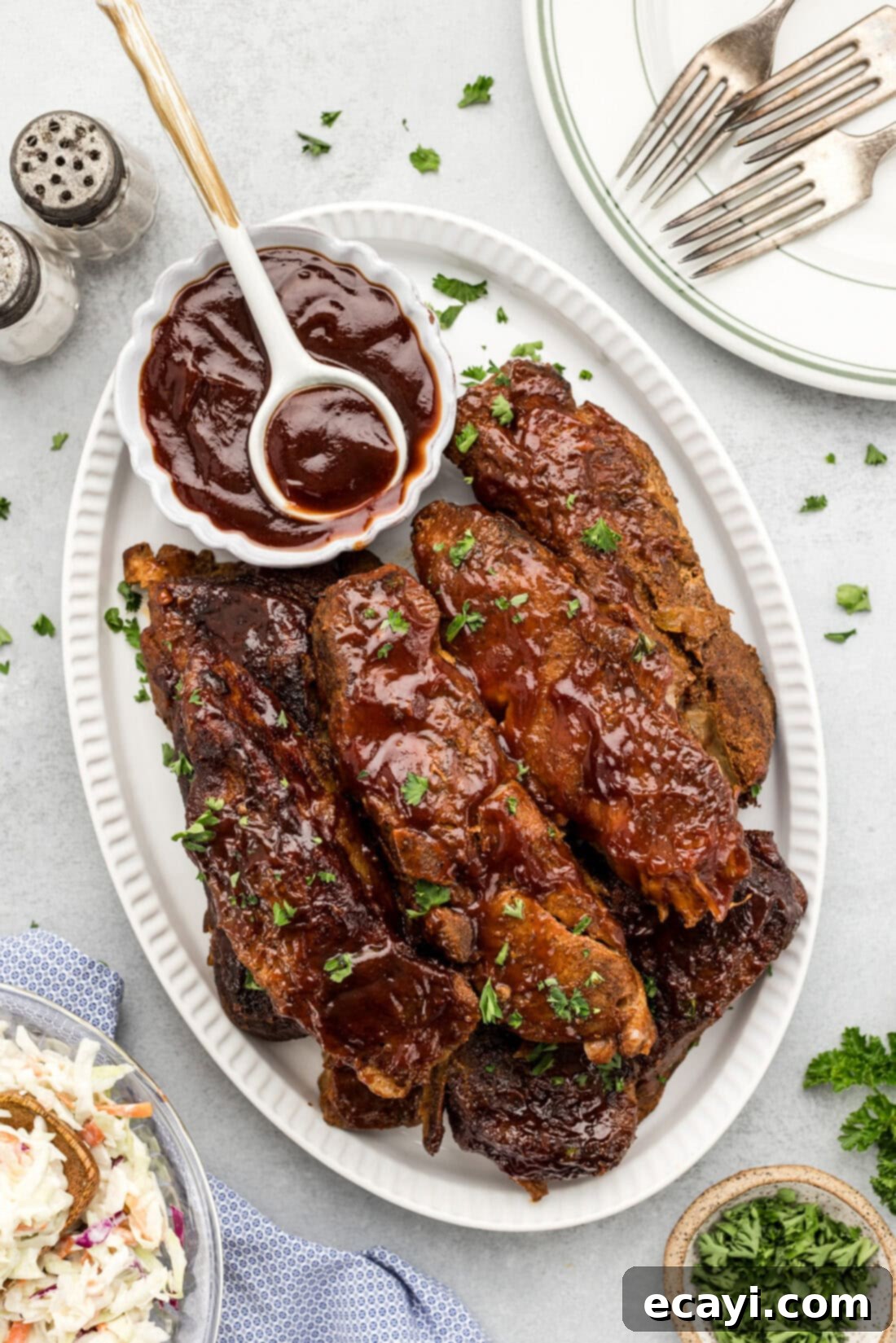 Fall-Off-The-Bone Slow Cooker BBQ Country Ribs 3 Platter of Slow Cooker Barbecued Country Style Ribs
