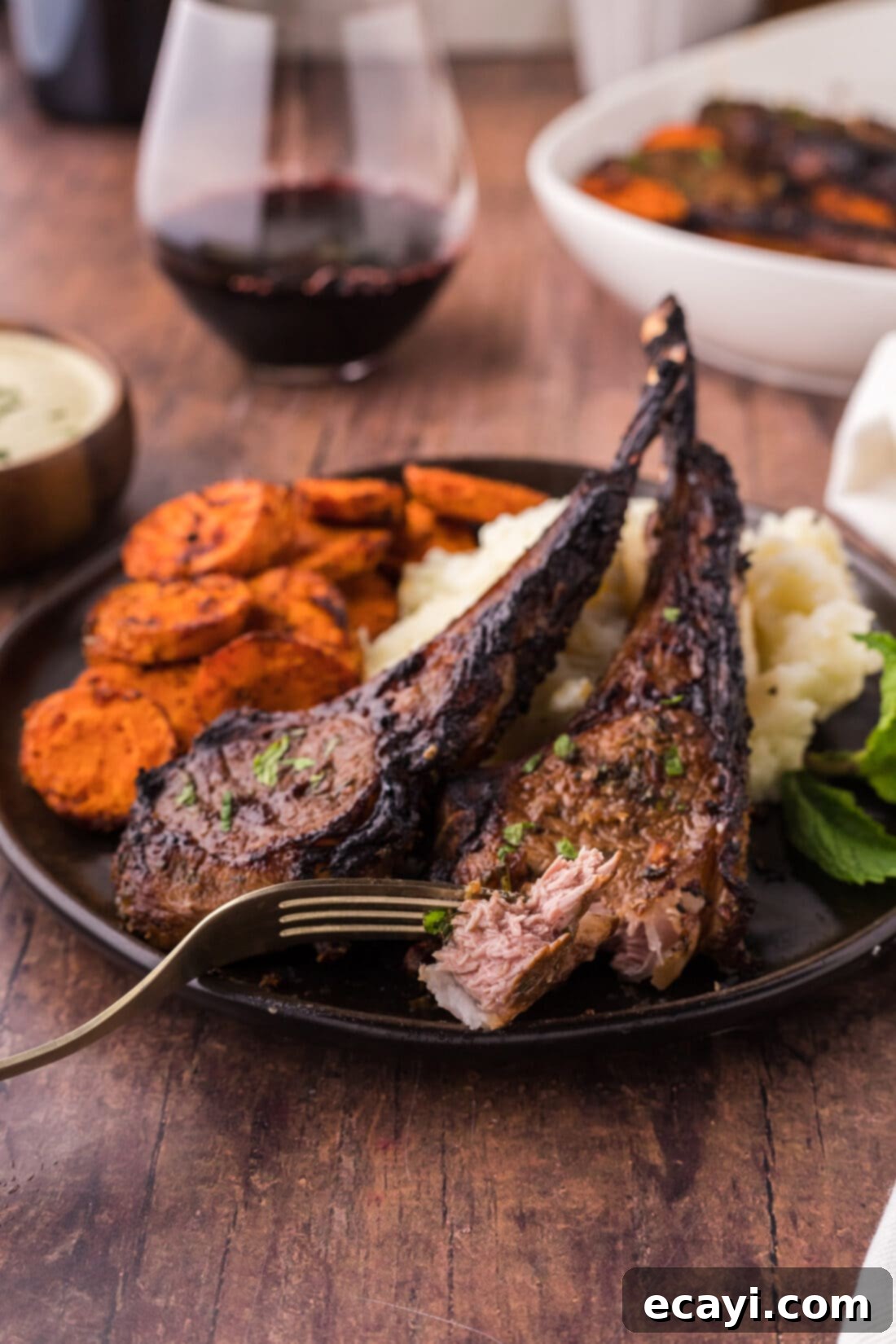 Succulent Broiled Lamb Chops 8 Piece of Broiled Lamb Chop on a fork