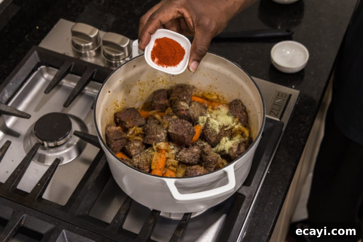 Savory Slow-Braised Beef 11 sprinkling paprika on braised beef