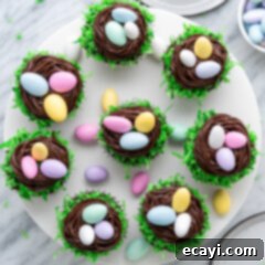 Springtime Nest Delights 15 Overhead photo of Easter Nest Cupcakes on a cake stand