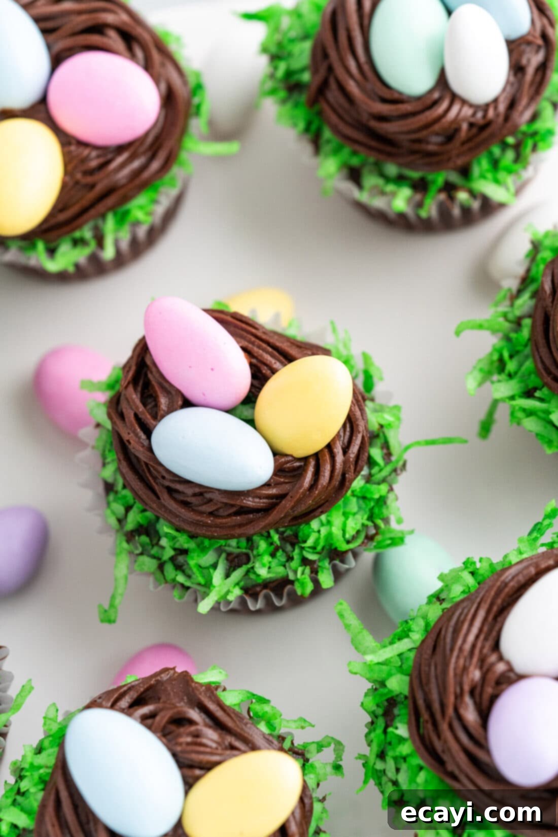 Springtime Nest Delights 3 Easter Nest Cupcakes on a plate