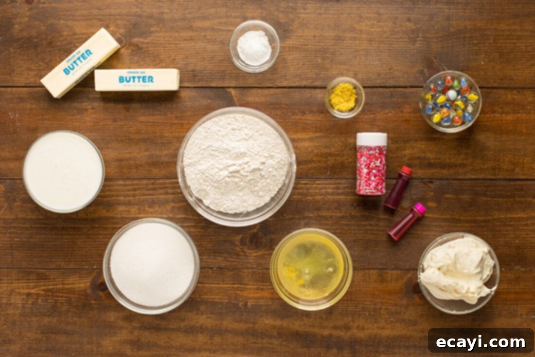 Heartfelt Valentine Cupcakes 2 A collection of ingredients neatly laid out on a counter, ready for making Valentine Heart Cupcakes.