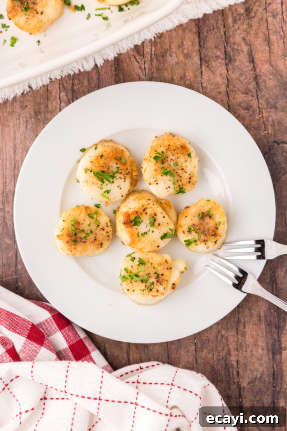 Golden Baked Scallops 3 A beautifully arranged plate of golden-brown Baked Scallops, ready to be served.