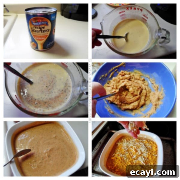 Velvety Bean & Queso Dip 6 Photos of the steps to make creamy con queso bean dip.