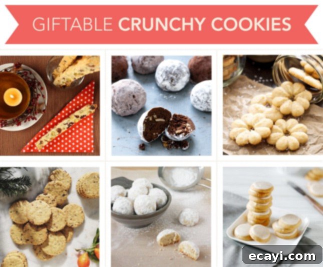 Gingerbread People: 64 Irresistible Cookies & Candies for Perfect Edible Gifts 7 A selection of crunchy cookies, including biscotti straws, snowball cookies, and vanilla rings, ideal for those who love a crisp texture.