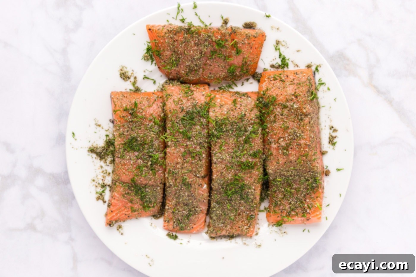 Zesty Dill Salmon 6 salmon filets coated in dill rub