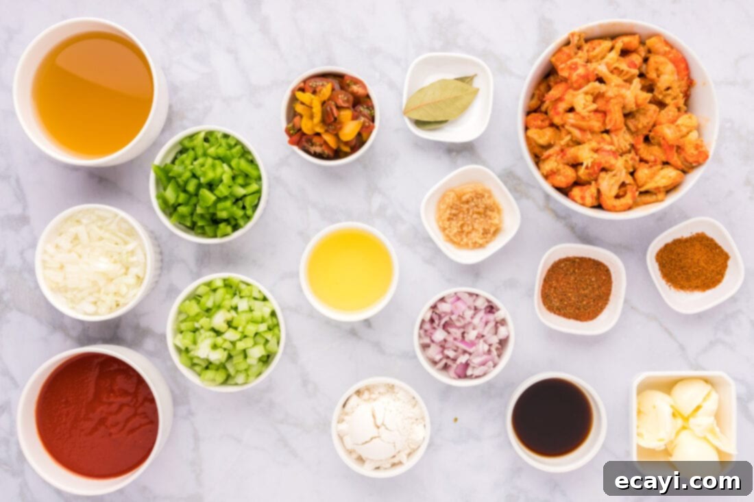 Crawfish Etouffee: A Taste of Louisiana 4 All the fresh and pantry ingredients laid out for making Crawfish Etouffee