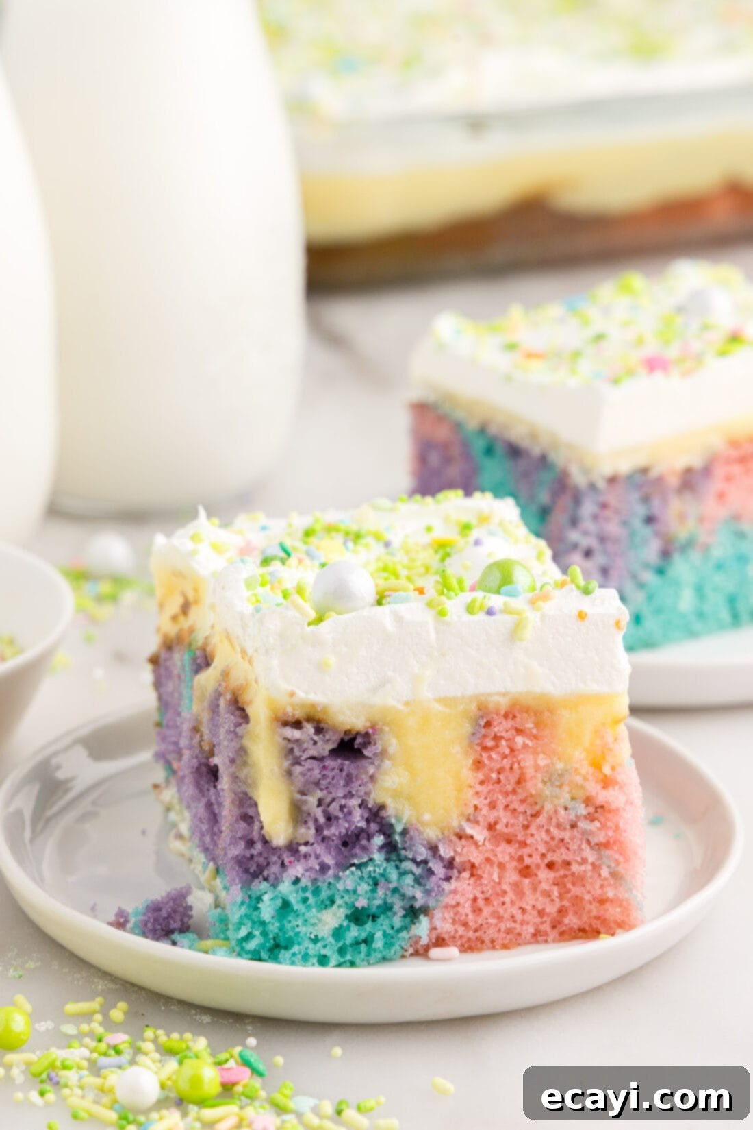 Springtime Poke Cake Delight 2 Slice of Easter Poke Cake on a plate