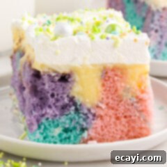 Springtime Poke Cake Delight 21 Close up photo of a piece of Easter Poke Cake