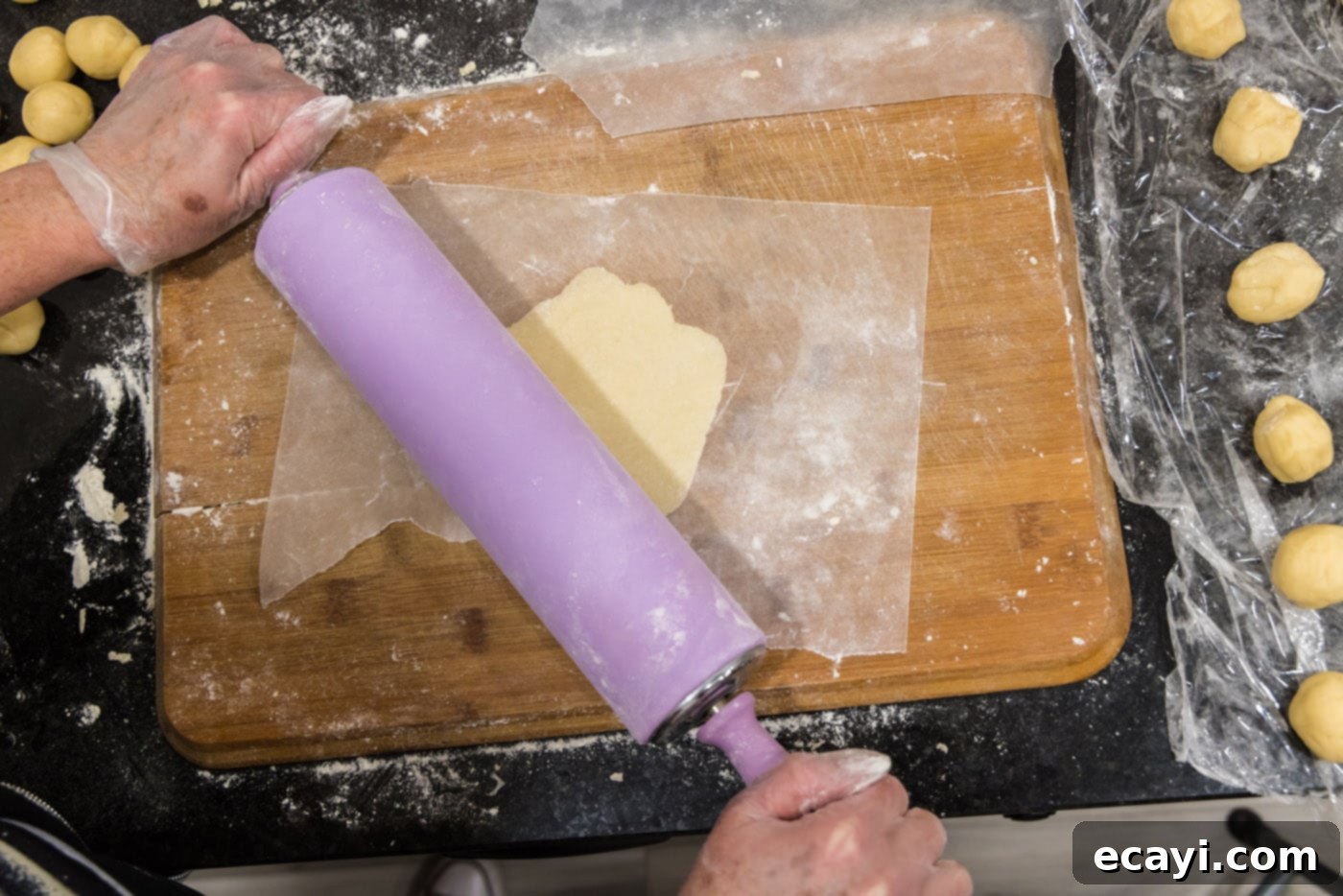 Petite French Silk Pies 11 rolling pin flattening pie dough into disc
