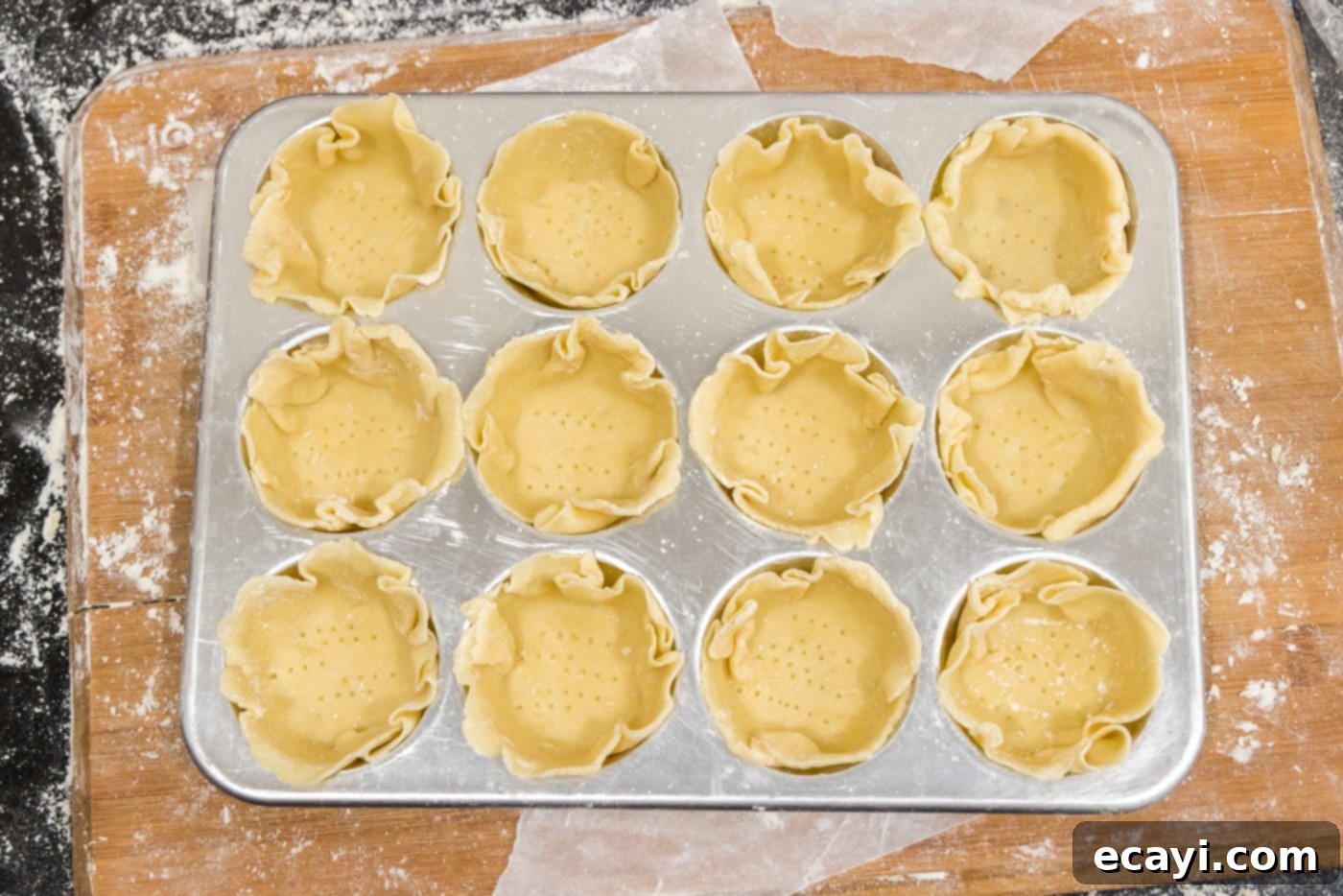 Petite French Silk Pies 15 mini pie dough in muffin pan