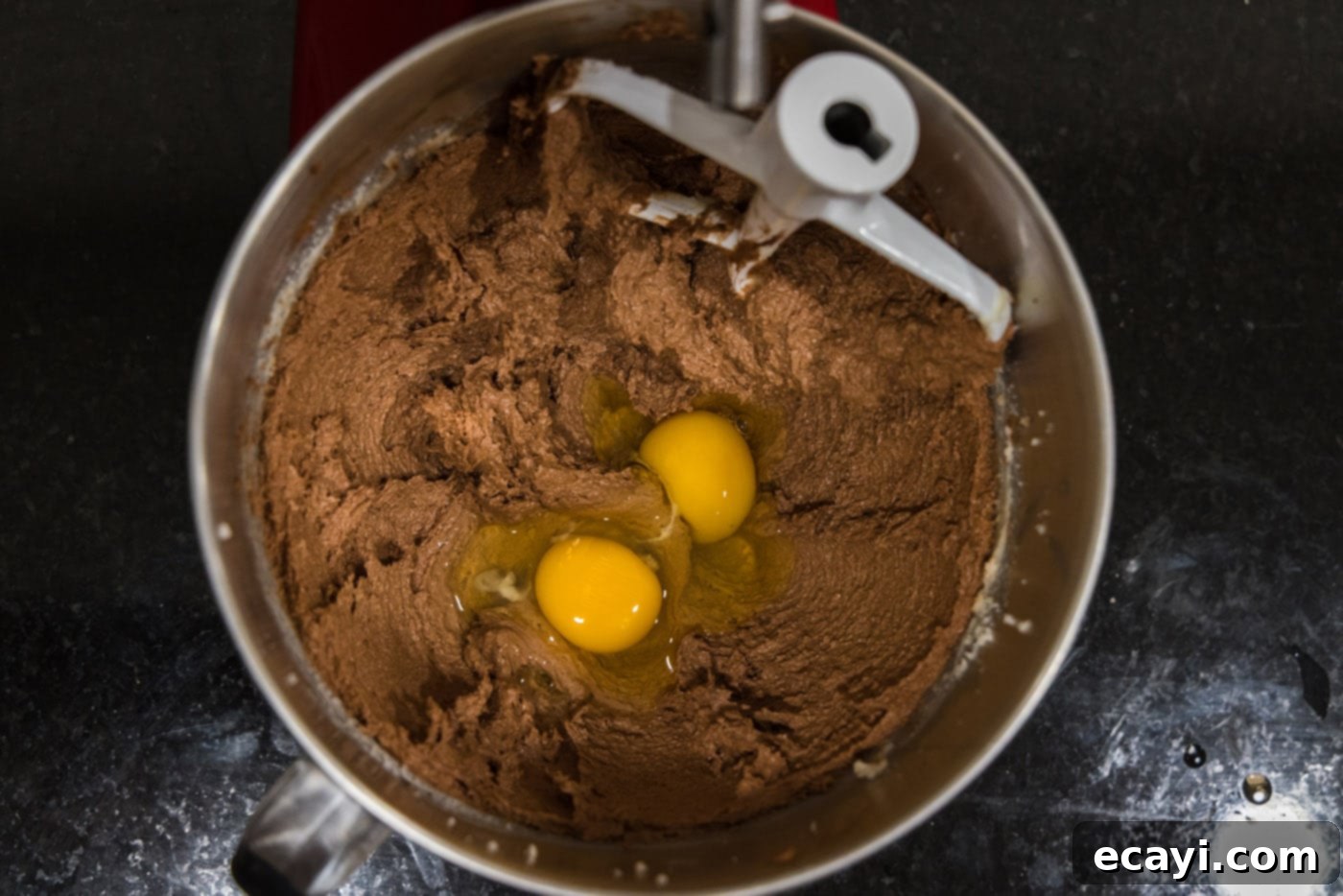 Petite French Silk Pies 21 eggs added to mixer bowl of french silk filling
