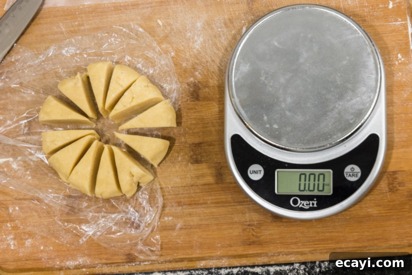 Petite French Silk Pies 7 slicing dough into triangles