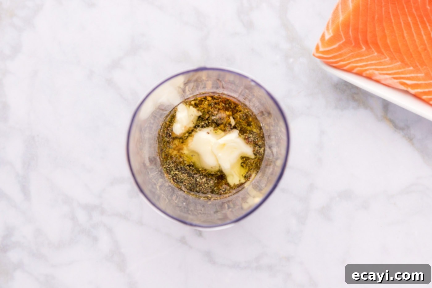 Exquisite Salmon Marinade 5 salmon marinade ingredients in an immersion blender