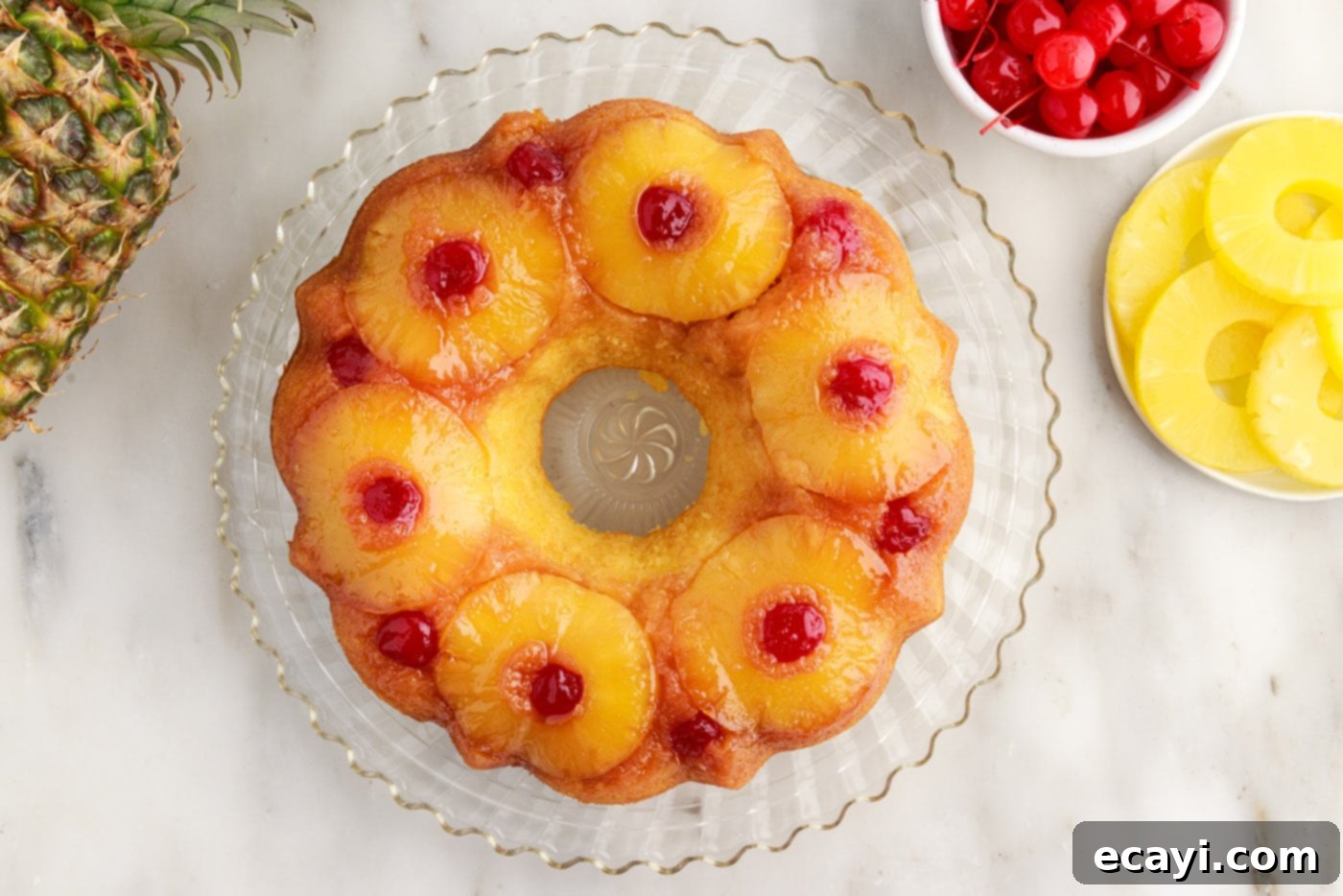 Golden Pineapple Crown Bundt Cake 15 pineapple upside down bundt cake on a platter
