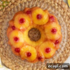 Golden Pineapple Crown Bundt Cake 17 Overhead photo of a Pineapple Upside Down Bundt Cake