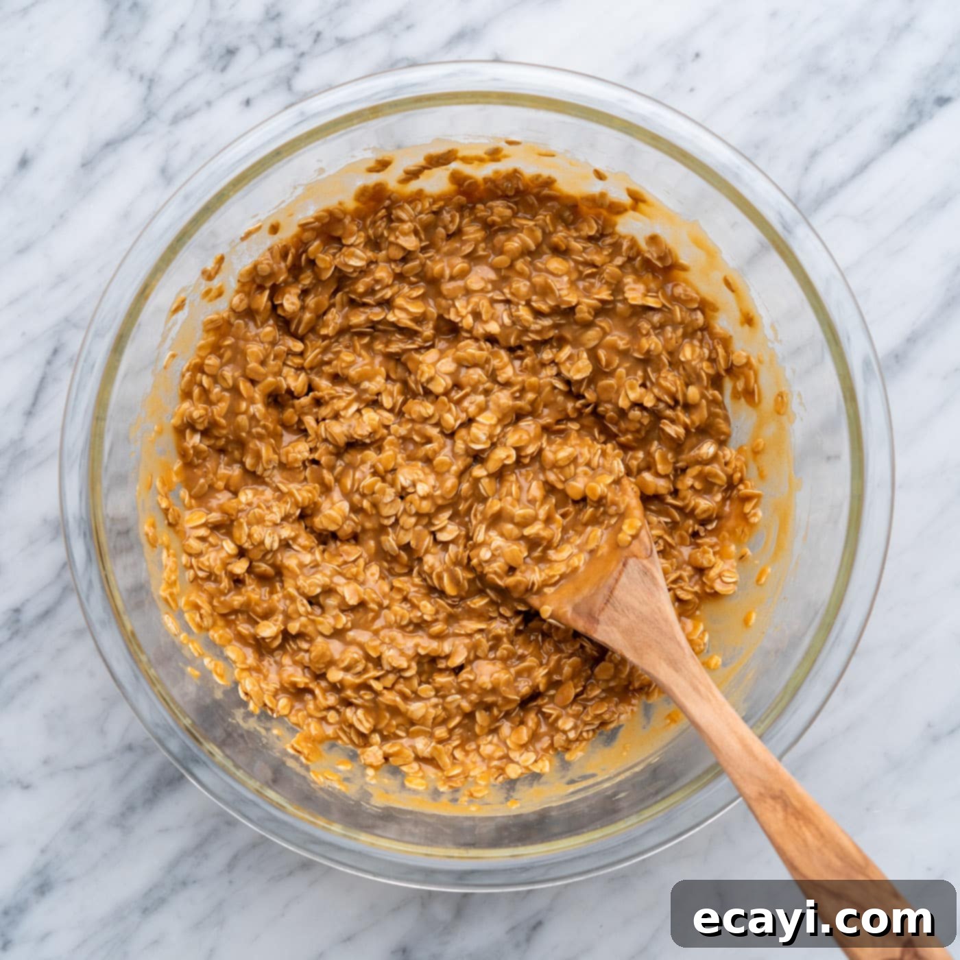 Peanut Butter Bliss Bites 12 No bake peanut butter cookie mixture ready in a bowl after oats are added