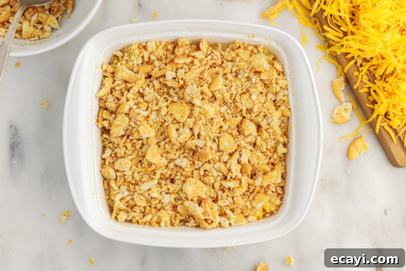 Sweet Pineapple Bake 10 pineapple casserole in a baking dish with cracker topping