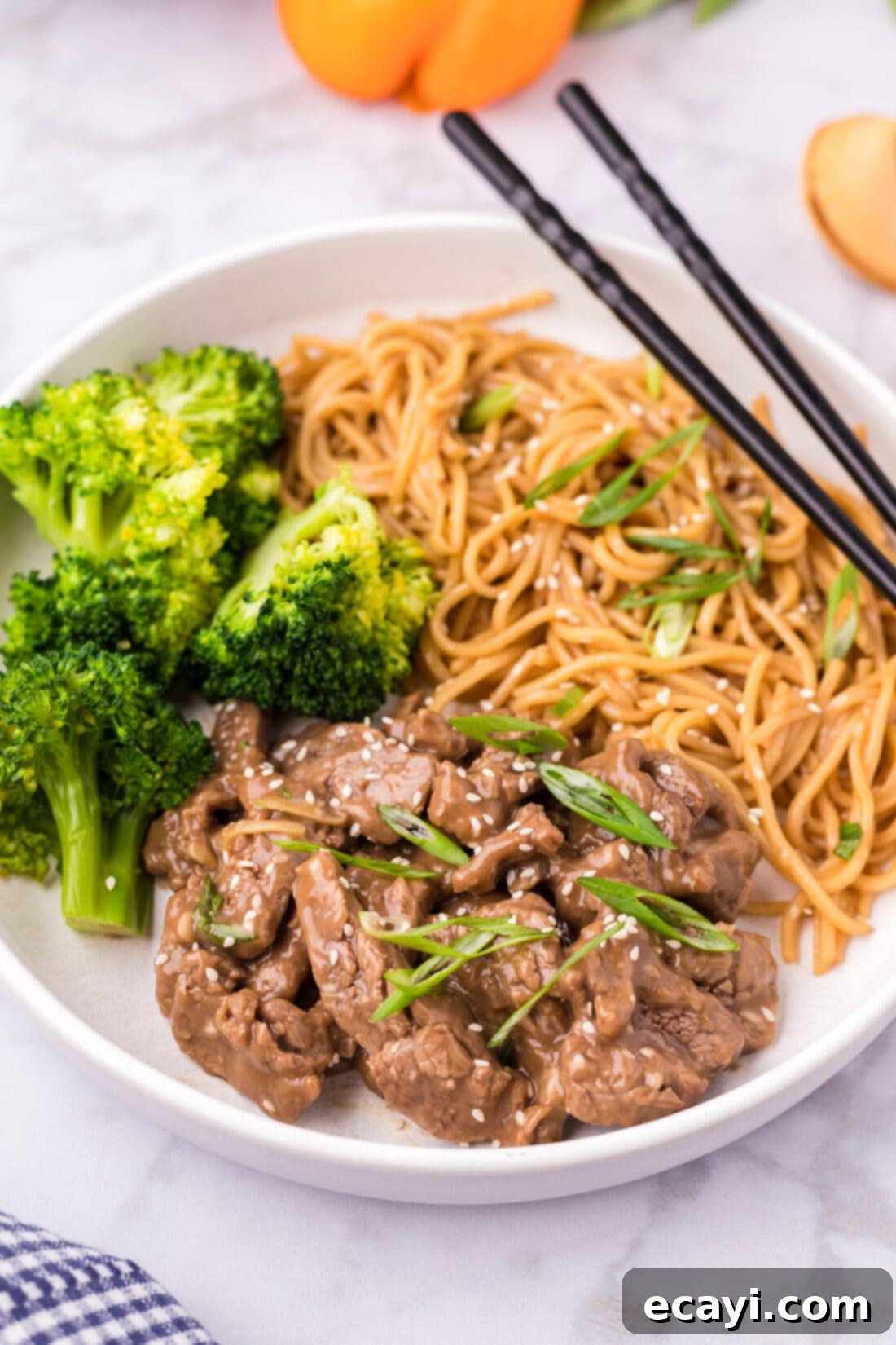 Savory Teriyaki Beef 3 Beef Teriyaki served with broccoli and teriyaki noodles