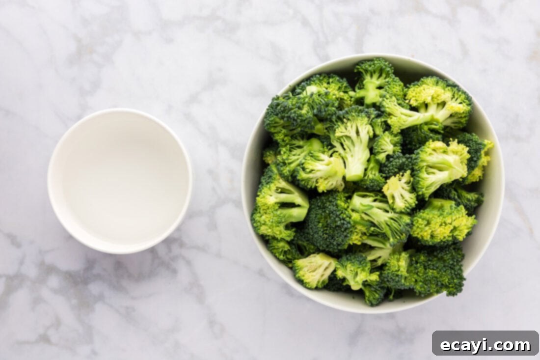 Perfect Instant Pot Broccoli 4 Ingredients for Instant Pot Broccoli, including fresh broccoli florets and water