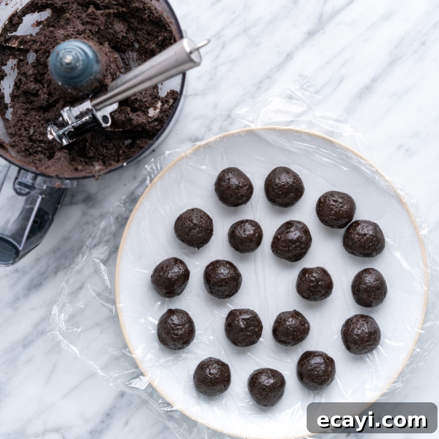 Stars and Stripes Oreo Truffles 10 Oreo truffles arranged on a plate, ready for chilling