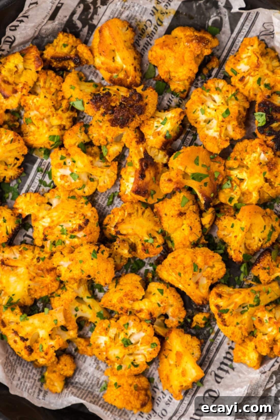 Blistered Spicy Cauliflower 11 Close up photo of Spicy Roasted Cauliflower