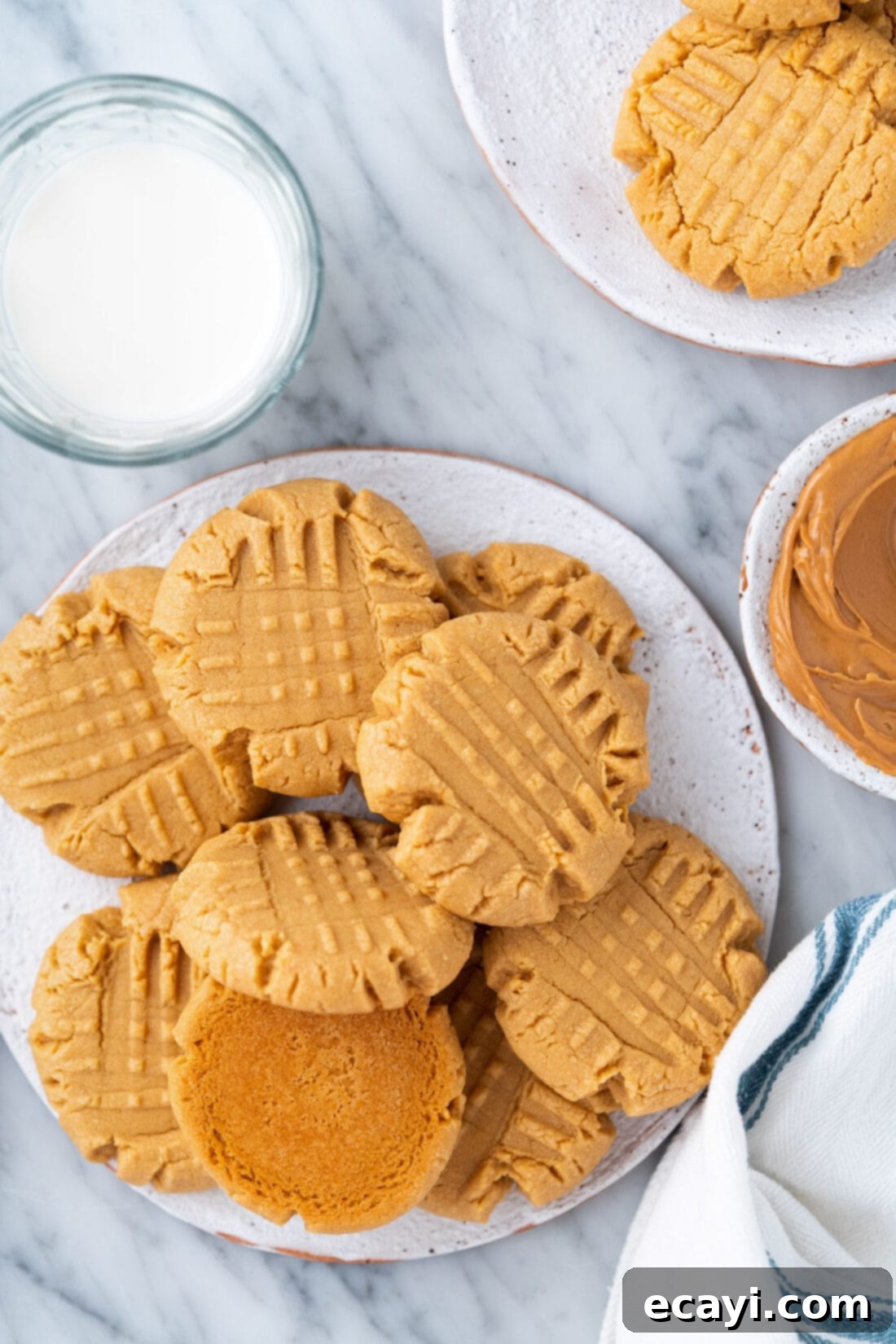 Peanut Butter Cake Mix Delights 16 Overhead photo of a plate of perfectly baked Peanut Butter Cake Mix Cookies.