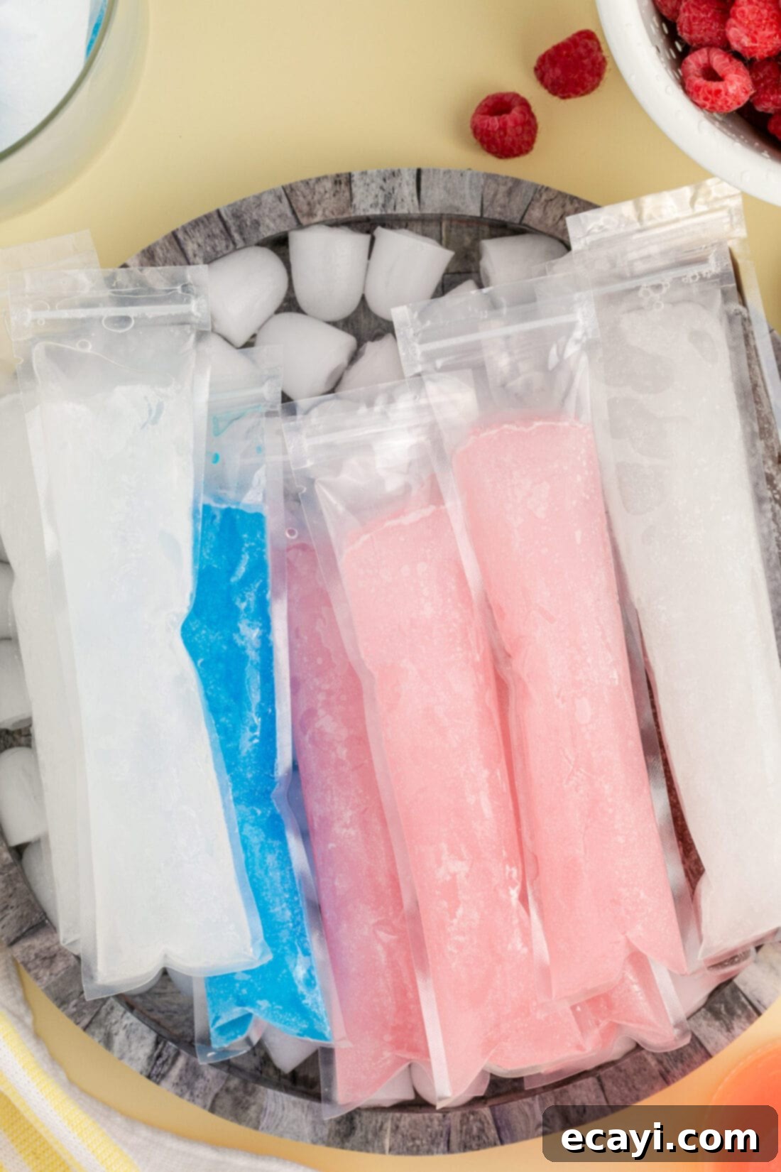 Poptails 8 Boozy Ice Pops resting in a bowl of ice, perfectly chilled and ready to serve.