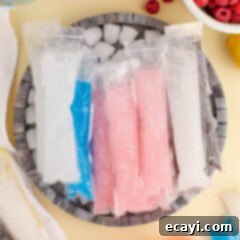 Poptails 9 Close up photo of assorted Boozy Ice Pops in a bowl of ice, showing their appealing colors and textures.