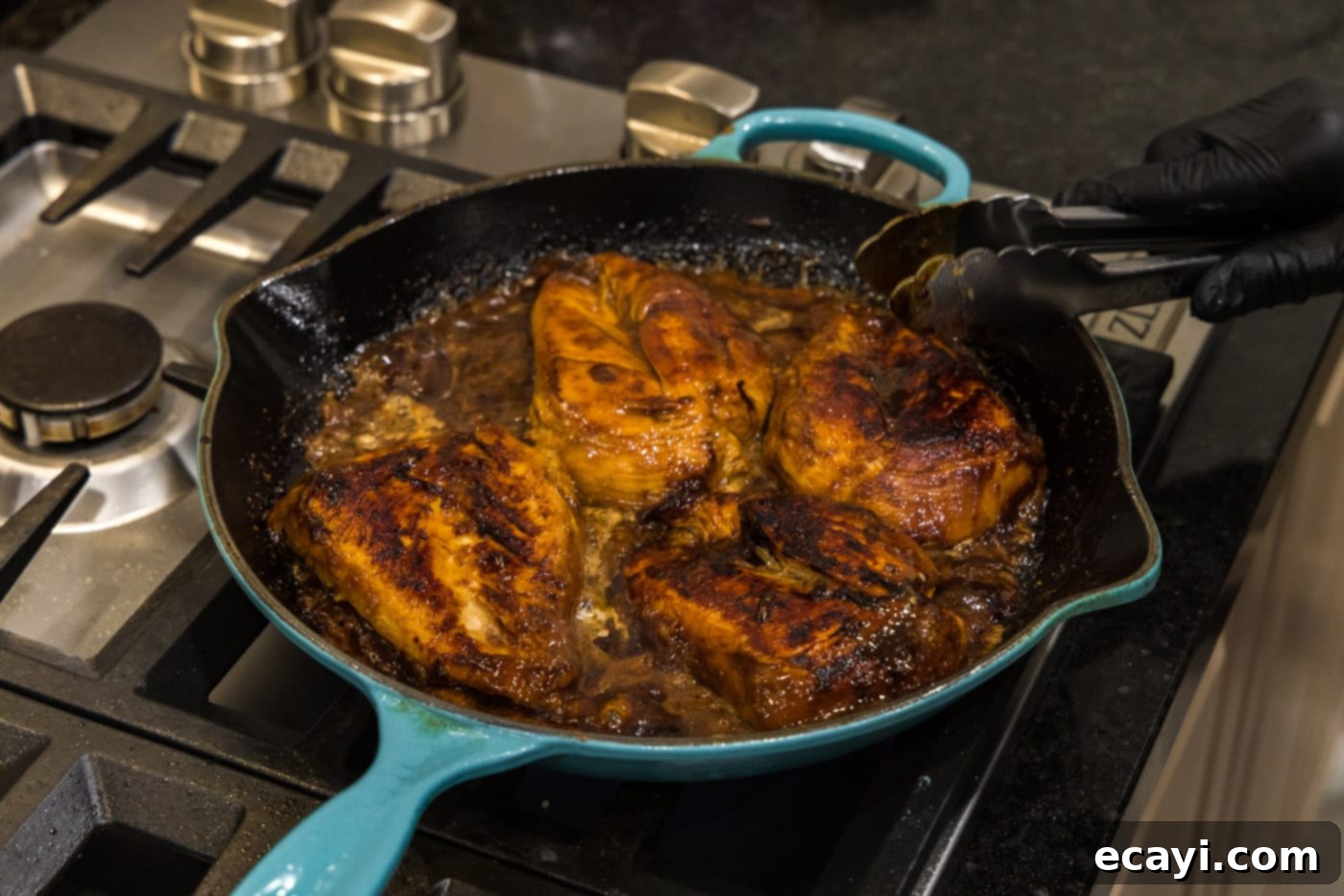 Sticky Honey Garlic Chicken 11 honey garlic chicken breasts in a skillet