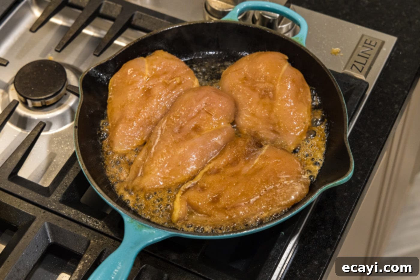 Sticky Honey Garlic Chicken 7 chicken breasts in a skillet