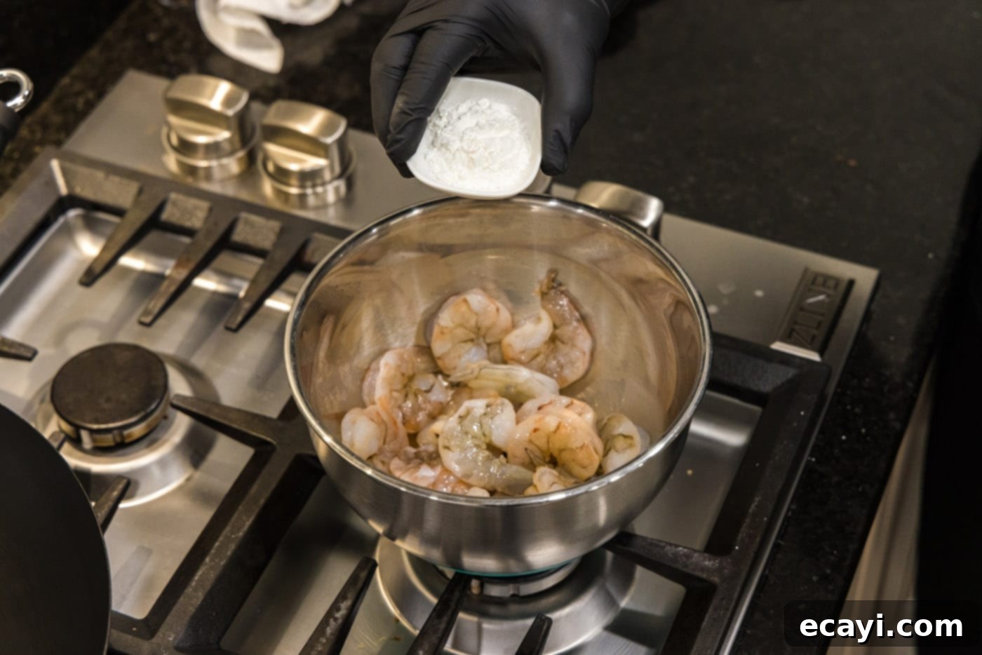 Teriyaki Shrimp 5 adding cornstarch to shrimp