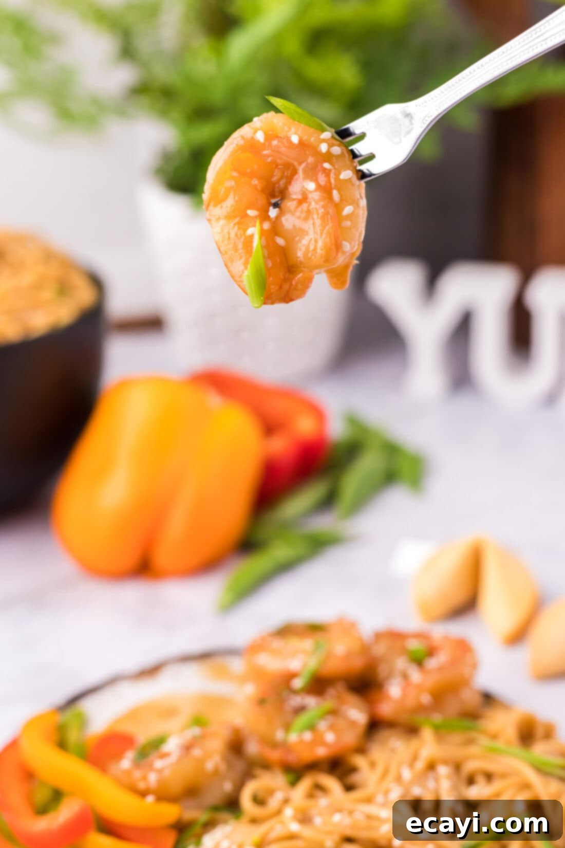 Teriyaki Shrimp 10 Teriyaki Shrimp on a fork