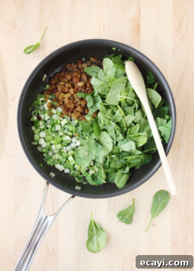 No-Fuss Turkey Meatballs with Spinach and Raisins 3 The ingredients to make No-Roll Turkey Meatballs with Spinach and Raisins, a quick and flavorful family-friendly dish // FoodNouveau.com