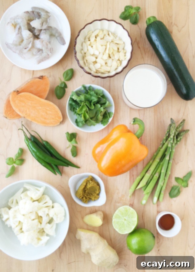 Spiced Shrimp, Roasted Vegetables, and Creamy Almond Soup 3 Ingredients to Make Curried Shrimp, Roasted Vegetable, and Almond Soup (Dairy Free) // FoodNouveau.com