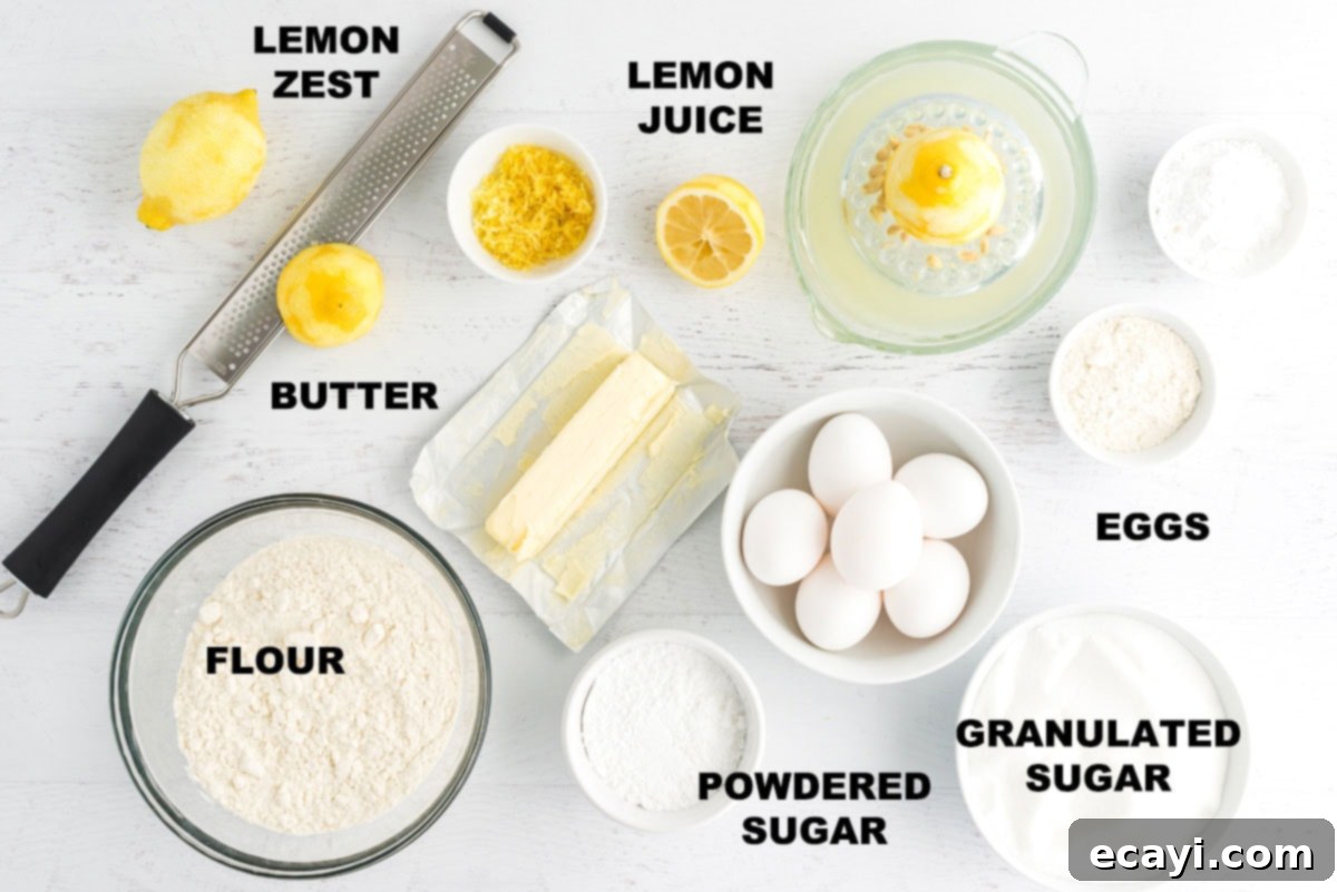Zesty Lemon Bars 2 labeled ingredients for lemon bars