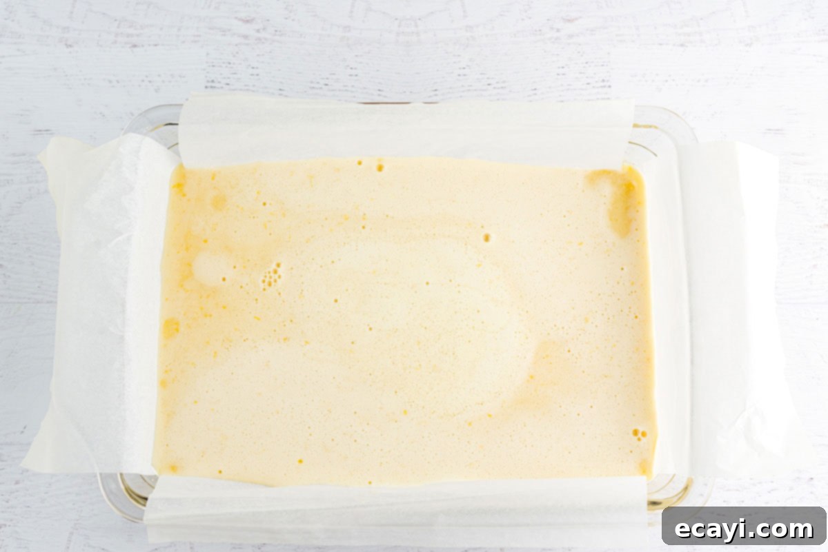 Zesty Lemon Bars 7 lemon mixture in a pan
