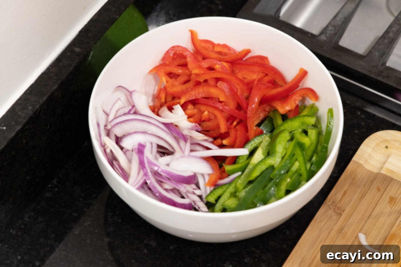 Sizzling Steak Fajitas 8 fajita veggies in a bowl