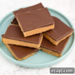 Peanut Butter Dream Bars 10 stack of peanut butter bars with chocolate